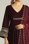 Shop_Khwaab by Sanjana Lakhani_Maroon Raw Silk Embroidered Zardozi And Aari Work Panelled Anarkali & Palazzo Set_Online_at_Aza_Fashions