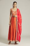 Buy_Khwaab by Sanjana Lakhani_Orange Anarkali Moonga Silk Woven And Embroidered Floral Panelled With Dupatta_at_Aza_Fashions