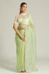 Buy_Nazaakat by Samara Singh_Green Organza Embroidered Pearl Illusion High Neck Zardozi Blouse And Saree Set_Online_at_Aza_Fashions