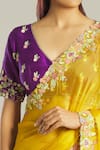 Shop_Samyukta Singhania_Yellow Saree Organza Embroidered Thread V Neck Blouse And Set _Online_at_Aza_Fashions