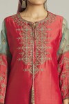 Shop_Khwaab by Sanjana Lakhani_Blue Chanderi Embroidered Thread Round Neck Zardozi Kurta Palazzo Set_Online_at_Aza_Fashions