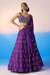 Buy_Mirroir_Purple Viscose Dupion Embroidered Crystal V-neck Sequin Floral Lehenga Set _at_Aza_Fashions