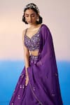 Buy_Mirroir_Purple Viscose Dupion Embroidered Crystal V-neck Sequin Floral Lehenga Set _Online_at_Aza_Fashions