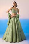 Buy_Mirroir_Green Viscose Dupion Embroidered Sequin Floral Blossom Lehenga Set _at_Aza_Fashions