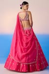 Shop_Mirroir_Pink Viscose Dupion Embroidered Crystal Plunge Floral Blossom Lehenga Set _at_Aza_Fashions