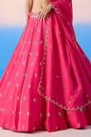 Buy_Mirroir_Pink Viscose Dupion Embroidered Crystal Plunge Floral Blossom Lehenga Set _Online_at_Aza_Fashions