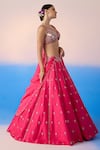 Shop_Mirroir_Pink Viscose Dupion Embroidered Crystal Plunge Floral Blossom Lehenga Set _Online_at_Aza_Fashions