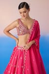 Mirroir_Pink Viscose Dupion Embroidered Crystal Plunge Floral Blossom Lehenga Set _at_Aza_Fashions