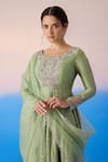 Buy_Mirroir_Green Chanderi Embroidered Blossom Thread Anarkali With Dupatta  _Online_at_Aza_Fashions