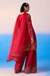 Shop_Mirroir_Red Chanderi Embroidered Crystal Floral Thread Kurta Sharara Set _at_Aza_Fashions