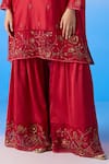 Mirroir_Red Chanderi Embroidered Crystal Floral Thread Kurta Sharara Set _Online_at_Aza_Fashions
