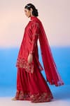 Buy_Mirroir_Red Chanderi Embroidered Crystal Floral Thread Kurta Sharara Set _Online_at_Aza_Fashions