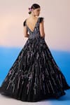 Shop_Mirroir_Black Organza Silk Embellished Sequin Plunge Crystal Floral Gown  _at_Aza_Fashions