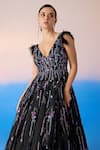 Buy_Mirroir_Black Organza Silk Embellished Sequin Plunge Crystal Floral Gown  _Online_at_Aza_Fashions