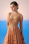 Buy_Mirroir_Peach Net Embellished Sequin Sweetheart Floral Jaal Gown  _Online_at_Aza_Fashions