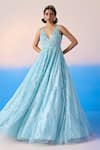 Mirroir_Sky Blue Net Embellished Sequin Floral Blossom Crystal Gown _at_Aza_Fashions