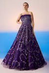 Buy_Mirroir_Purple Net Embellished Sequin Straight Floral Garland Strappy Gown _at_Aza_Fashions
