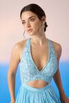 Shop_Mirroir_Sky Blue Viscose Crepe Embellished Sequin Halter Neck Floral Yoke Gown _Online_at_Aza_Fashions