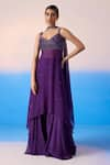 Mirroir_Purple Viscose Crepe Embellished Sequin Floral Crystal Kurta Sharara Set _Online_at_Aza_Fashions