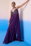 Shop_Mirroir_Purple Viscose Crepe Embellished Sequin Floral Crystal Kurta Sharara Set _Online_at_Aza_Fashions