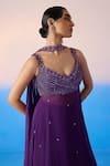 Mirroir_Purple Viscose Crepe Embellished Sequin Floral Crystal Kurta Sharara Set _at_Aza_Fashions