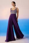 Mirroir_Purple Organza Embellished Sequin Sweetheart Floral Bodice Jumpsuit  _Online_at_Aza_Fashions