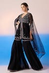 Shop_Mirroir_Black Gorgette Embellished Sequin Floral Peplum Kurta Sharara Set  _Online_at_Aza_Fashions