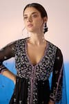 Mirroir_Black Gorgette Embellished Sequin Floral Peplum Kurta Sharara Set  _at_Aza_Fashions