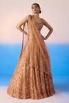 Buy_Mirroir_Peach Organza Silk Embellished Sequin Sweetheart Floral Jaal Bridal Lehenga Set _at_Aza_Fashions