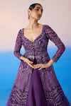 Shop_Mirroir_Purple Organza Silk Embellished Sequin Floral Blossom Jacket With Lehenga _Online_at_Aza_Fashions