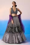 Buy_Mirroir_Black Organza Silk Embellished Sequin Halter Neck Stripe Lehenga Set _at_Aza_Fashions