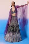 Mirroir_Black Organza Silk Embellished Sequin Halter Neck Stripe Lehenga Set _at_Aza_Fashions