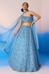 Buy_Mirroir_Blue Pure Organza Embellished Sequin One Shoulder Botanic Crystal Lehenga Set _at_Aza_Fashions