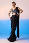 Buy_Mirroir_Black Satin Organza Embellished Placement Lehenga Saree With Blouse  _at_Aza_Fashions