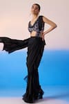 Buy_Mirroir_Black Satin Organza Embellished Placement Lehenga Saree With Blouse  _Online_at_Aza_Fashions