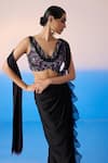 Shop_Mirroir_Black Satin Organza Embellished Placement Lehenga Saree With Blouse  _Online_at_Aza_Fashions