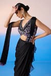 Mirroir_Black Satin Organza Embellished Placement Lehenga Saree With Blouse  _at_Aza_Fashions