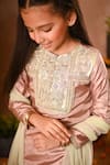 Buy_Mini Trails_Peach Silk, Cotton Sequins, Embroidery Kurta And Salwar Set _at_Aza_Fashions