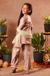 Shop_Mini Trails_Peach Silk, Cotton Sequins, Embroidery Kurta And Salwar Set _at_Aza_Fashions