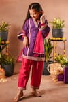 Buy_Mini Trails_Purple Chanderi Silk Printed Bandhani Kurta Salwar Set_at_Aza_Fashions