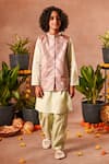 Buy_Mini Trails_Peach Cotton Silk Embroidered Thread Nehru Jacket And Kurta Set _at_Aza_Fashions