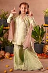 Buy_Mini Trails_Green Silk Embroidered Thread Kurta Sharara Set_at_Aza_Fashions