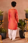 Shop_Mini Trails_Orange Silk Embroidered Thread Kurta And Pant Set _at_Aza_Fashions