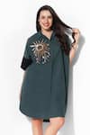 16Stitches_Green Egyptian Cotton Embellishment Sequin Shirt Glitter Dress  _Online_at_Aza_Fashions