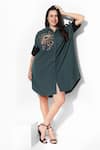 Buy_16Stitches_Green Egyptian Cotton Embellishment Sequin Shirt Glitter Dress  _Online_at_Aza_Fashions