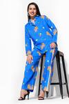 16Stitches_Blue Egyptian Cotton Leopard Shirt Collar Jaimini Pattern With Pant _at_Aza_Fashions