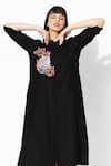 Buy_16Stitches_Black Linen Animal Shirt Collar Maya Pattern Dress _Online_at_Aza_Fashions