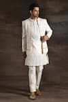 Buy_Soniya G_White Italian Crepe Embroidered And Embellished Thread Zari & Bead Sherwani Set _at_Aza_Fashions