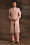 Buy_Soniya G_Pink Raw Silk Embroidered And Embellished Thread Zari & Sherwani Set _at_Aza_Fashions