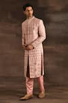 Shop_Soniya G_Pink Raw Silk Embroidered And Embellished Thread Zari & Sherwani Set _Online_at_Aza_Fashions